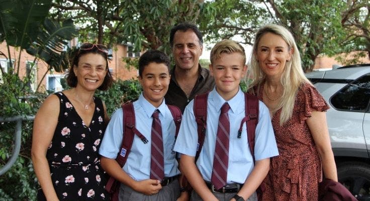 Boys with their parents